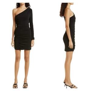 Cinq a Sept Alora One-Shoulder Ruched Mini Dress Black Size 14 NWT